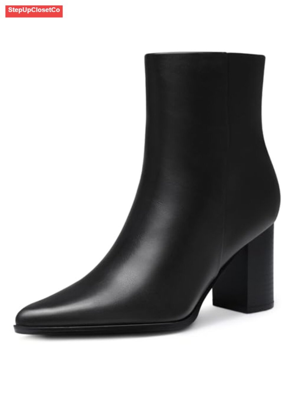 Women Pointed Toe Ankle Boots Chunky Block Heel PU Leather